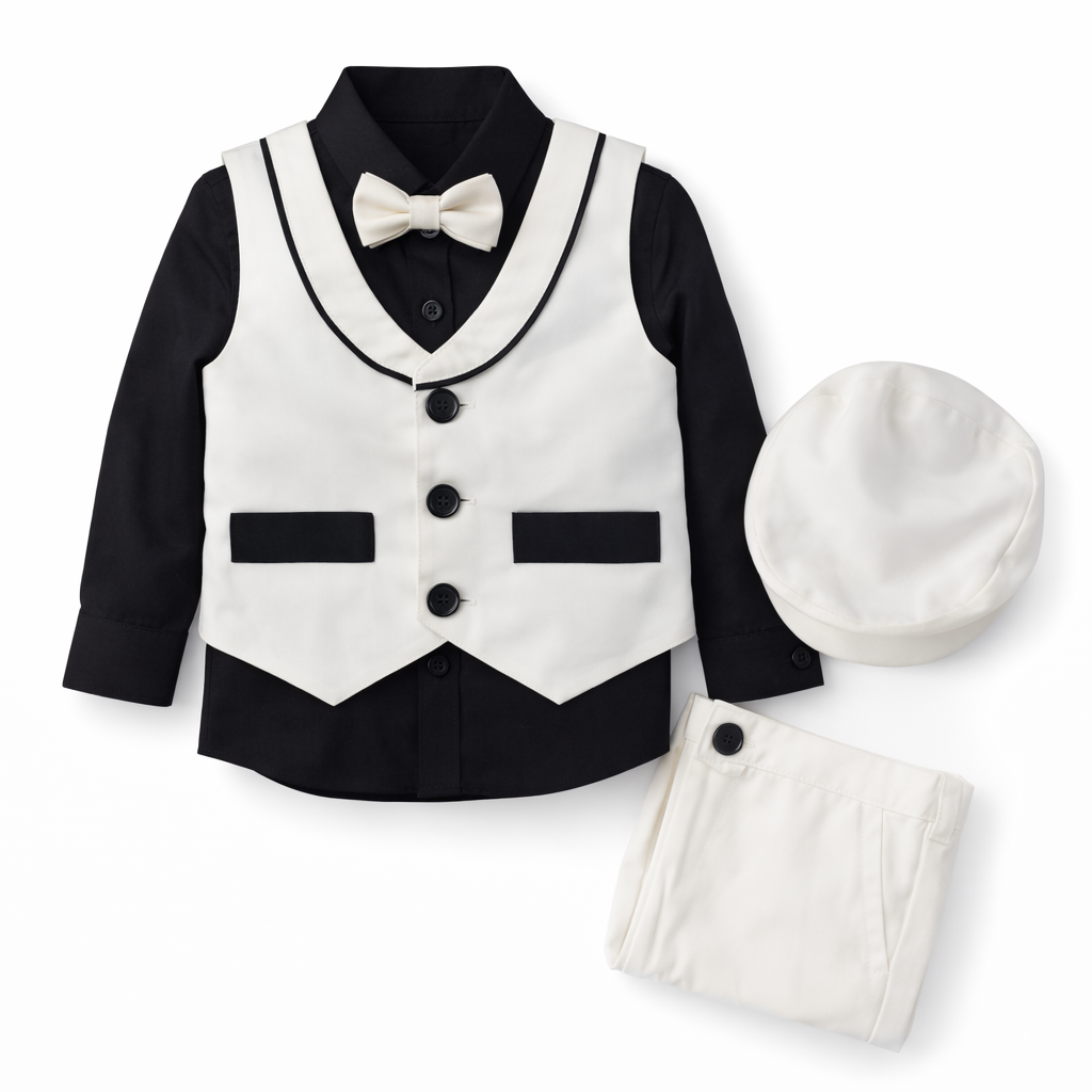 Formal Suit(4 pcs) Set For Kids(White)-